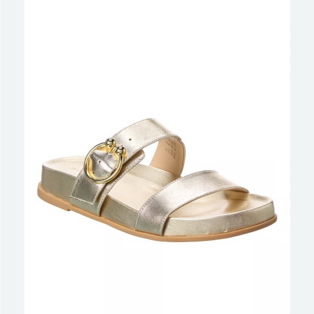 STUART WEITZMAN 8.5 “JONI” LEATHER GOLD SLIDE SANDALS SLIP ON SHOES COMFORT